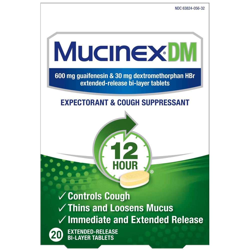 Mucinex DM 12 Hr Relief Tablets, 600 Mg Guaifenesin, 30 Mg Dextromethorphan HBr - 20 Ct