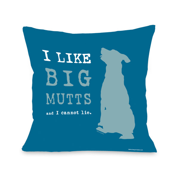 I Like Big Mutts Blue Throw Pillow (Oversized - Specialty)