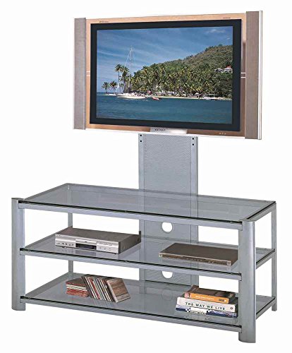 Lite Source LSH-5612SILV Burly 3-Tier TV Stand, Silver Metal Frame with Clear Tempered Glass Shelves