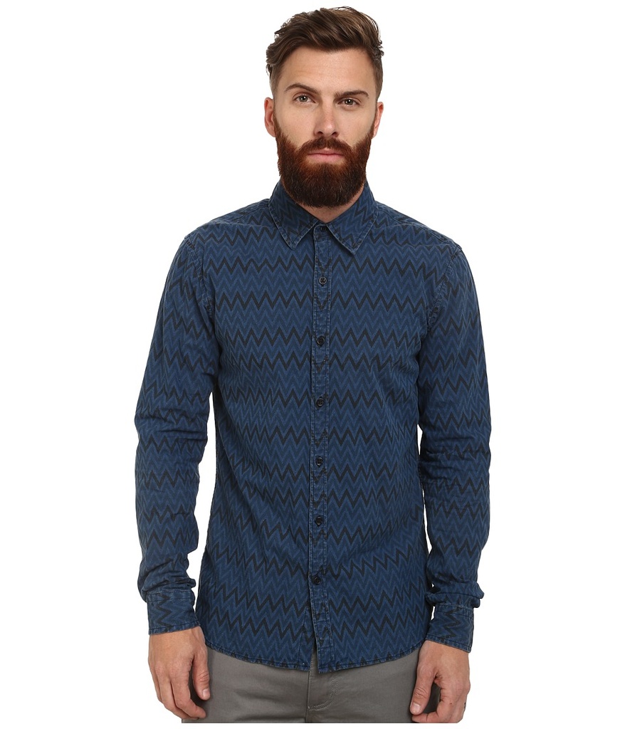 Scotch & Soda - Radio Blauw Allover Printed Shirt (Indigo) Men's Long Sleeve Button up