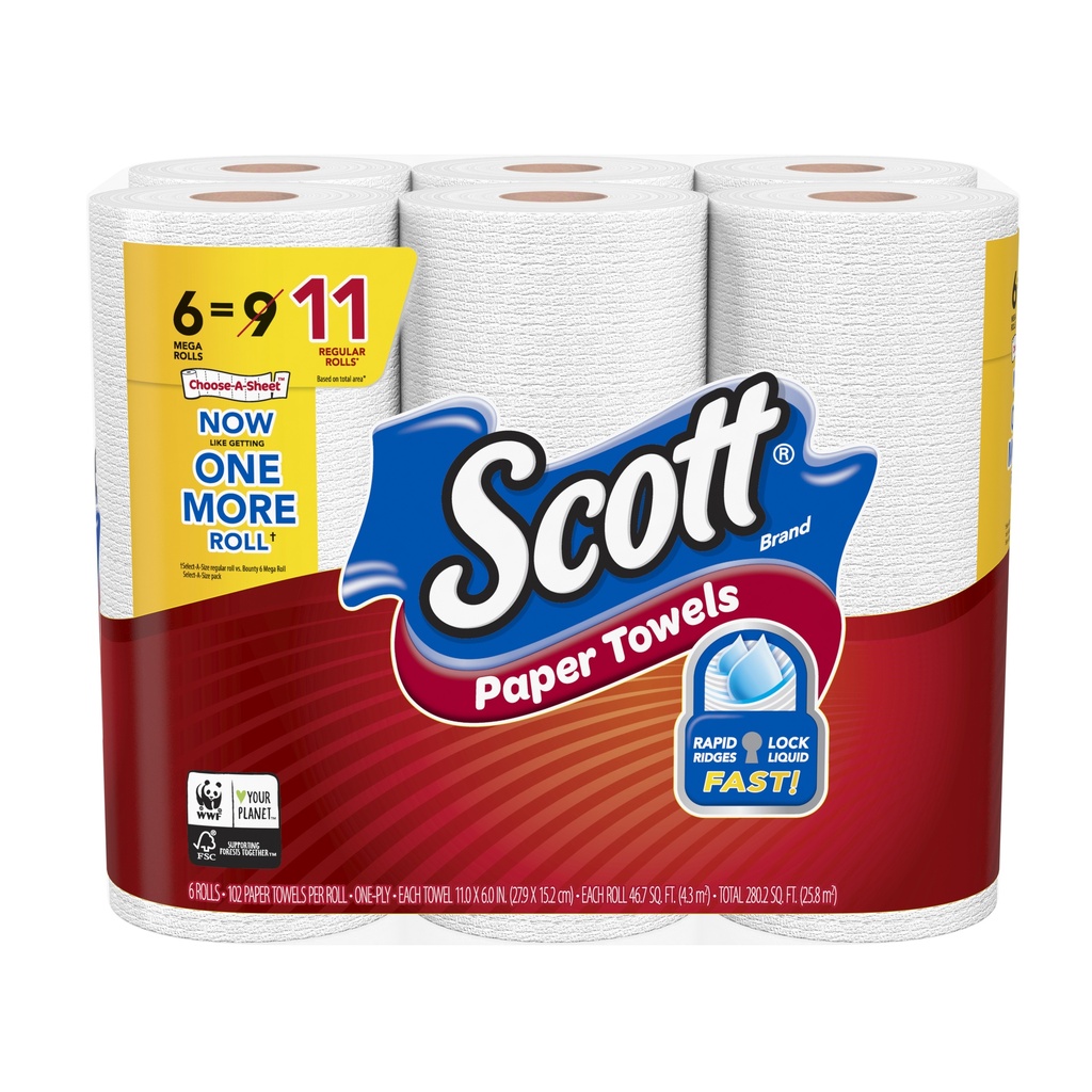 Scott Paper Towels  6 Mega Rolls (=11 Regular Rolls)  Choose-a-Sheet