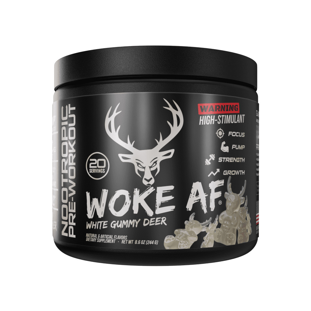 Bucked up Woke AF Pre-Workout Powder  Increased Energy  White Gummy Deer  333 Mg Caffeine  20 Servings