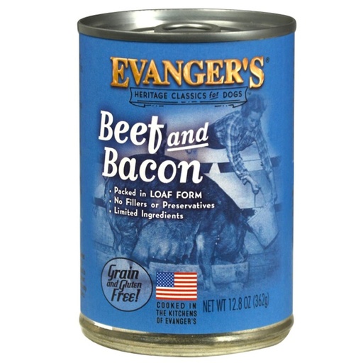 Evanger's All Natural Canned Dog Food Beef & Bacon 13 Oz Cans / Case of 12