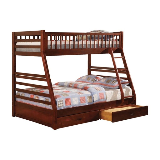 Furniture of America Boylan Twin Over Full Wood Bunk Bed in Cherry