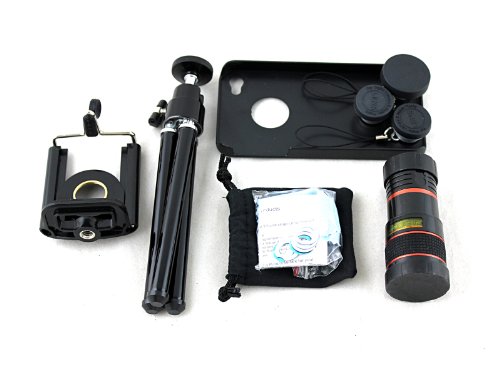 Apexel 4 in 1 Wide Angle Macro Lens +180°Fisheye Lens+ 2x Telephoto Lens+ 8x Optical Zoom Camera Lens Kit with Mini Tripod and Case for Apple iPhone 