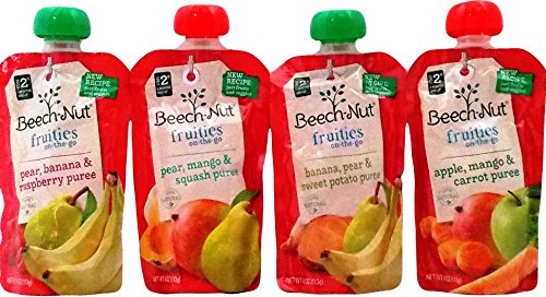 Beech-Nut Fruities on-the-Go Pouch 4 Flavor Variety Bundle: (1) Beech-Nut Banana, Pear & Sweet Potato, (1) Beech-Nut Pear, Mango & Squash, (1)